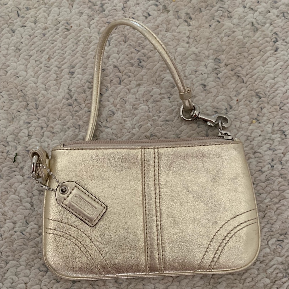 Gold leather wristlet